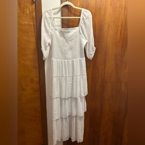 Elegant White Smocked Maxi Dress
